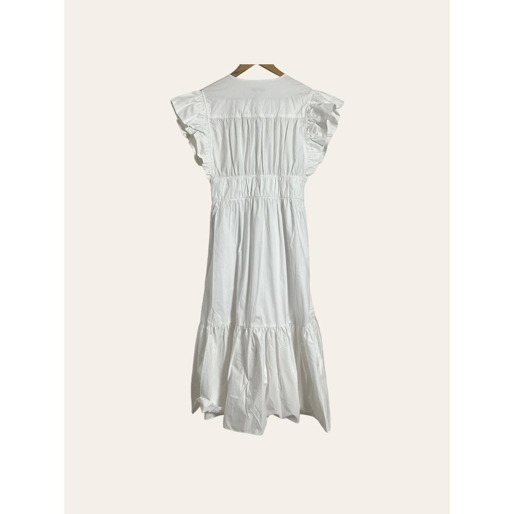 Derek Lam 10 Crosby Greta Ruffle Sleeve V-Neck White Poplin Midi Dress Sz 6 New - Picture 5 of 10
